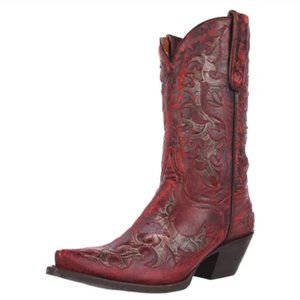 DAN POST DP3542 distressed red & gray inlaid leather snip toe western boots sz 8